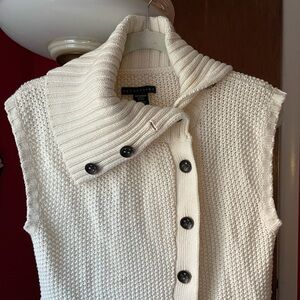 Winter White Sleeveless Button Up Sweater